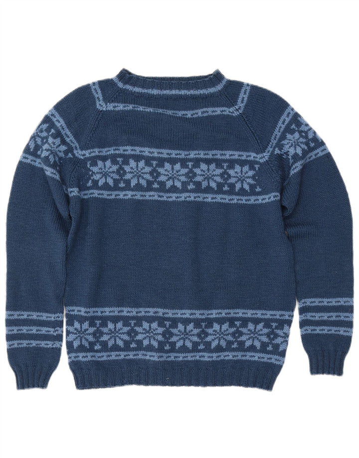 Sweter damski VINTAGE z dekoltem w łódkę UK 12 Średni granatowy Fair Isle