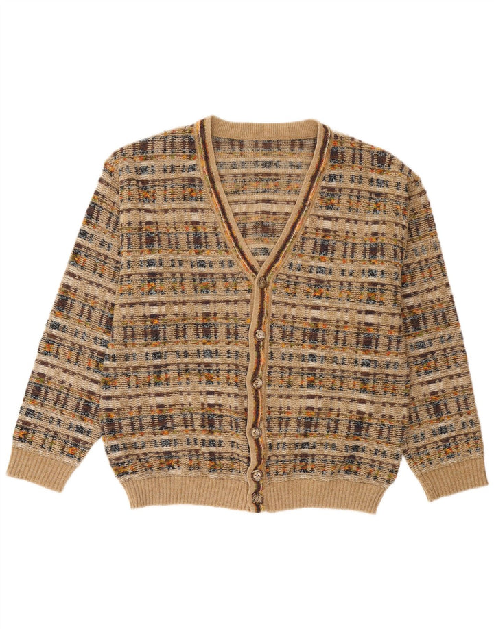 Vintage męski sweter rozpinany w dużą beżową kratkę
