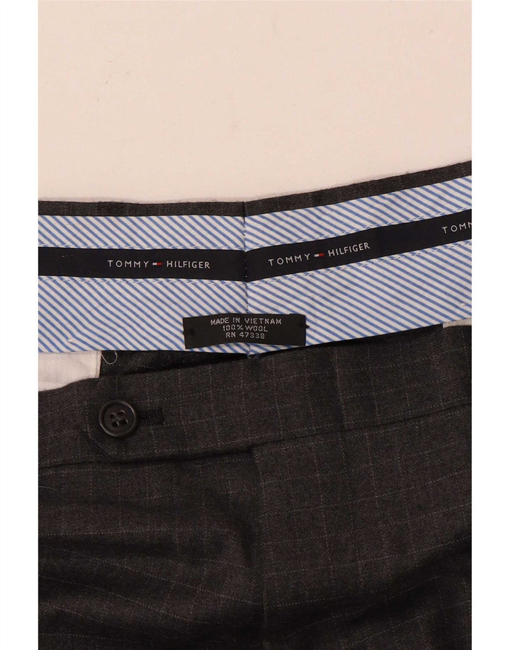 Męskie proste spodnie garniturowe Tommy Hilfiger W34 L33 Szara wełniana kratka