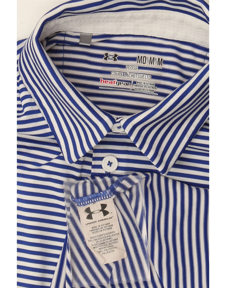 Męska koszulka polo Under Armour Heat Gear w kolorze średniego niebieskiego, z poliestru w prążki
