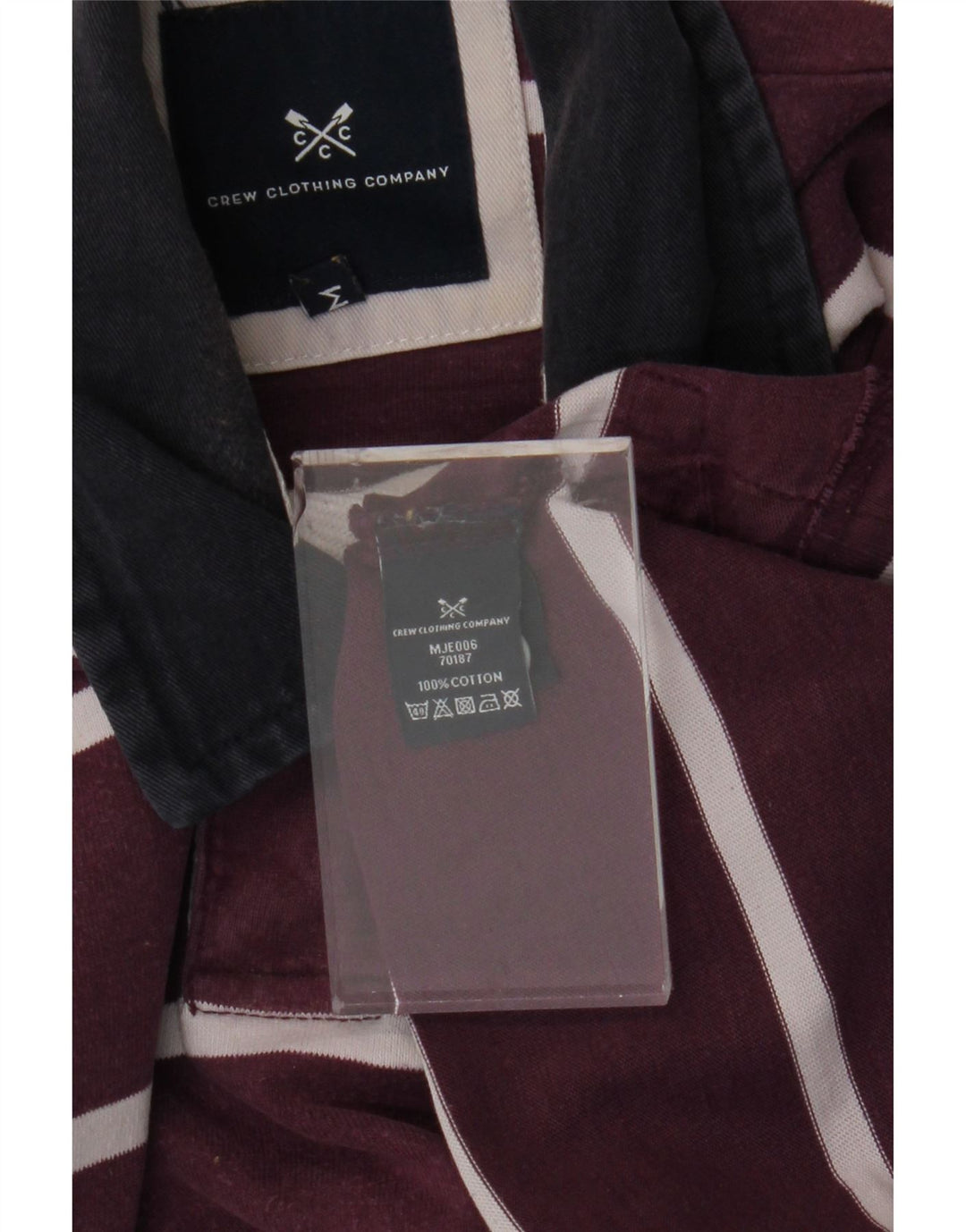 CREW CLOTHING Męska koszulka polo do rugby z długim rękawem, w średnie fioletowe paski