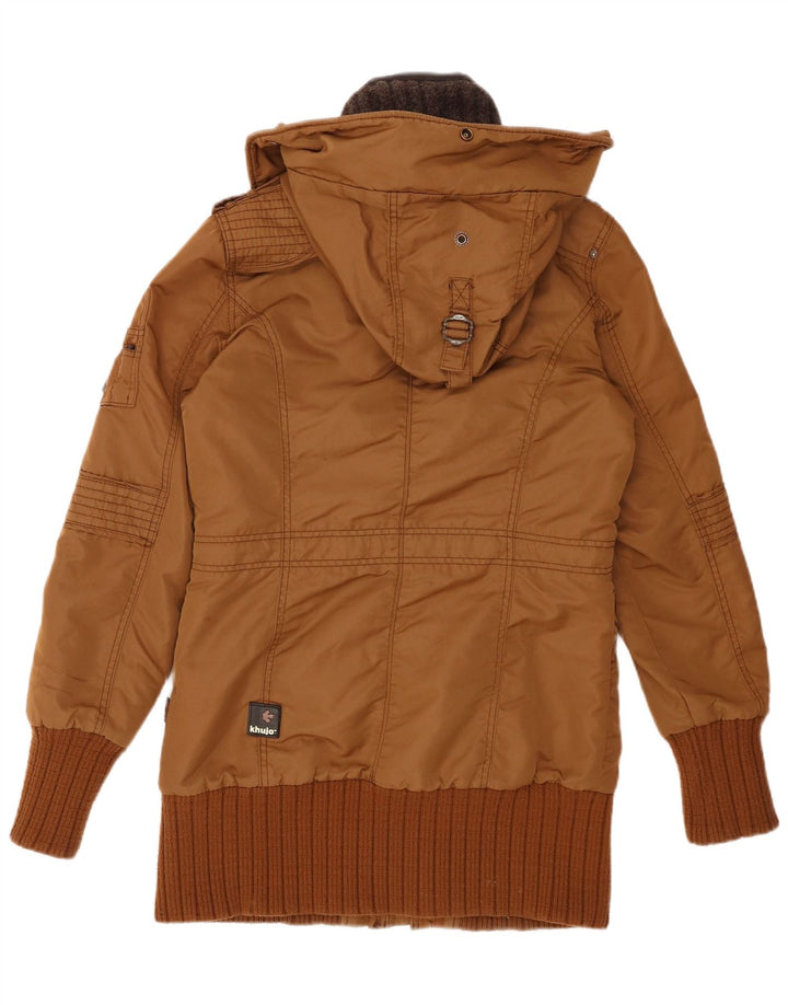 Damska kurtka wojskowa parka z kapturem KHUJO UK 14, średni brązowy poliester