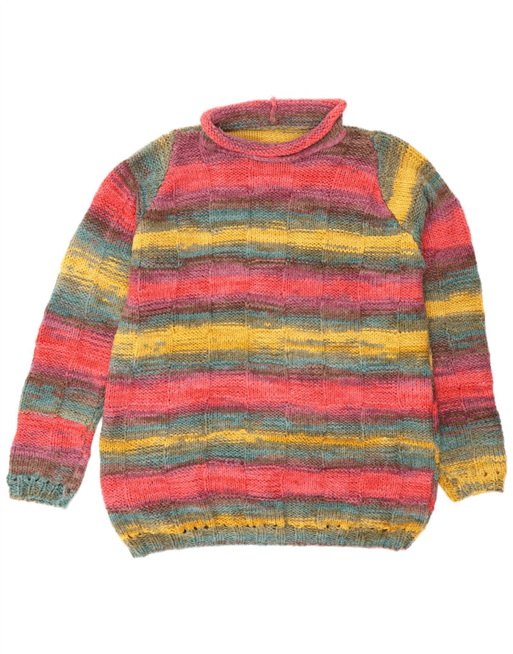 Vintage męski sweter z wywijanym dekoltem, duże, wielokolorowe paski