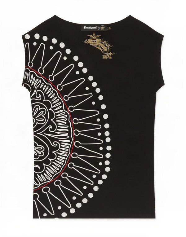 Desigual Womens Graphic T-Shirt Top UK 14 Medium Black Floral