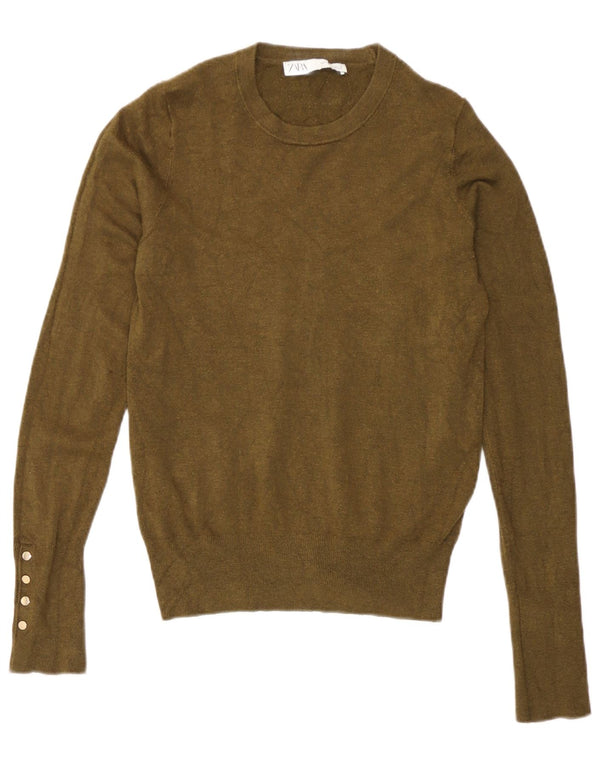 Sweter damski Zara z okrągłym dekoltem UK 10 Small Khaki, wiskoza