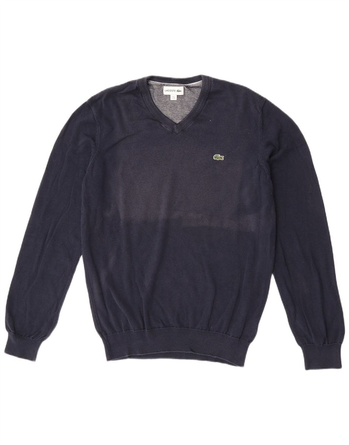 Lacoste Męski sweter z dekoltem w kształcie litery V, rozmiar 4, średni granatowy, bawełniany
