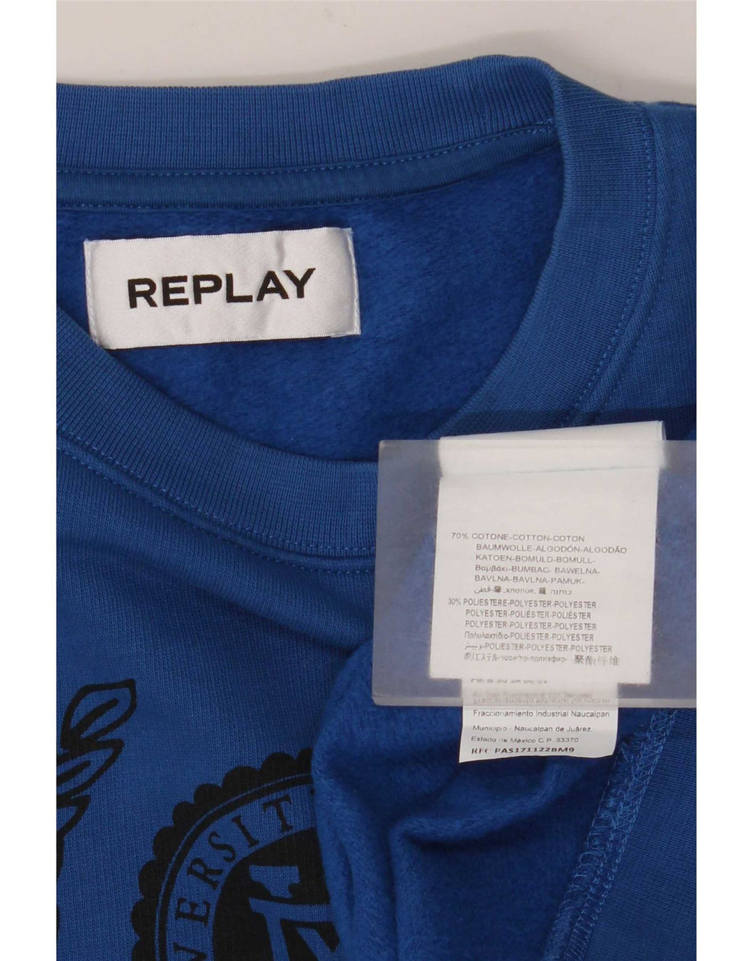 Męska bluza z grafiką Replay XL, niebieska, bawełniana