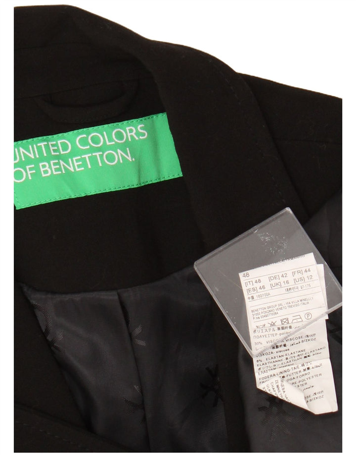 Damska marynarka Benetton zapinana na 1 guzik UK 16, duża, czarna, poliestrowa
