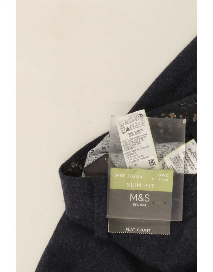 Marks & Spencer Męskie spodnie typu slim chino W40 L33 Granatowa wełna