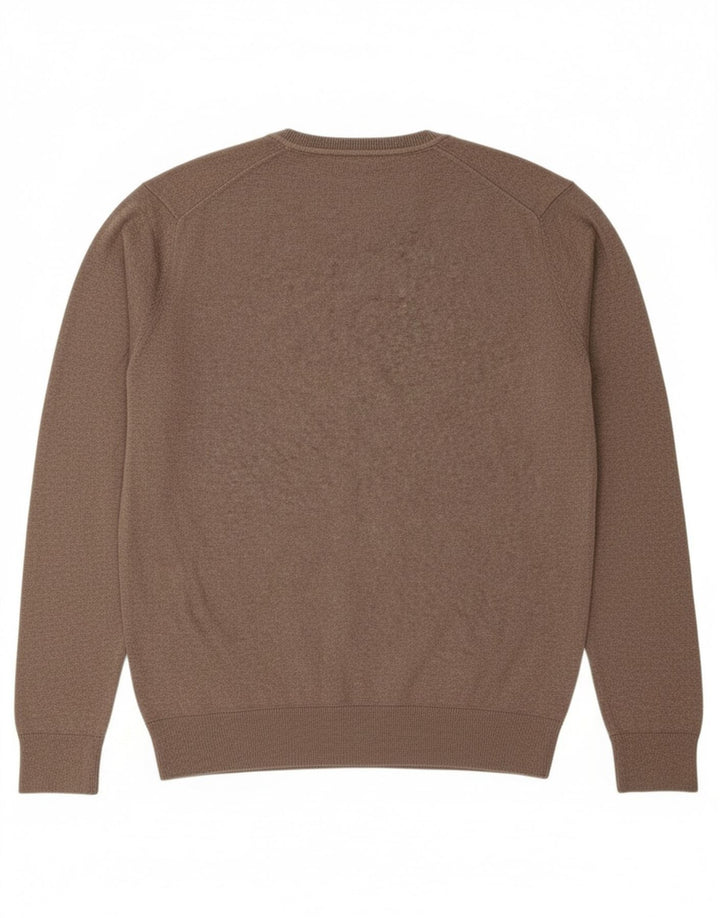 ZARA Mens V-Neck Jumper Sweater Large Brown Cotton