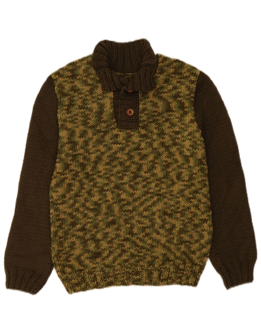 Vintage damski sweter zapinany na guziki, UK 14, średni khaki, blok kolorów