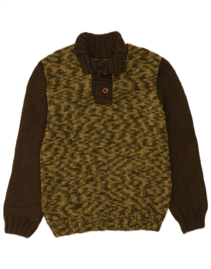 Vintage damski sweter zapinany na guziki, UK 14, średni khaki, blok kolorów