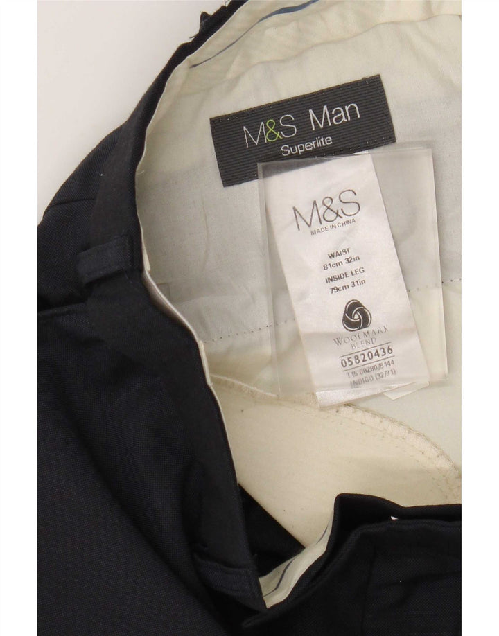 Marks & Spencer Męskie proste spodnie garniturowe W32 L31 Granatowa wełna