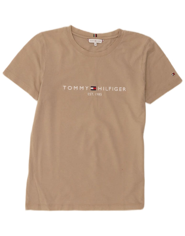 Damska koszulka graficzna Tommy Hilfiger Top UK 6 XS, beżowa, bawełniana