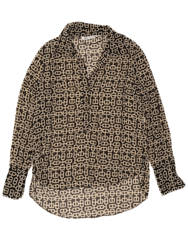 Damska bluzka oversize z długim rękawem Zara UK 6 XS, czarna geometryczna