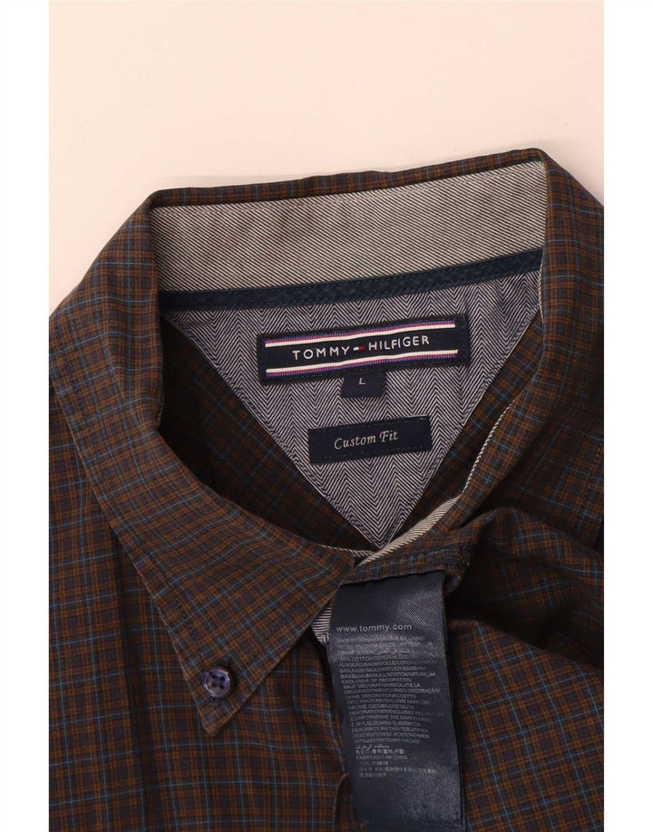 Męska koszula o dopasowanym kroju Tommy Hilfiger, duża, brązowa, bawełniana w kratę