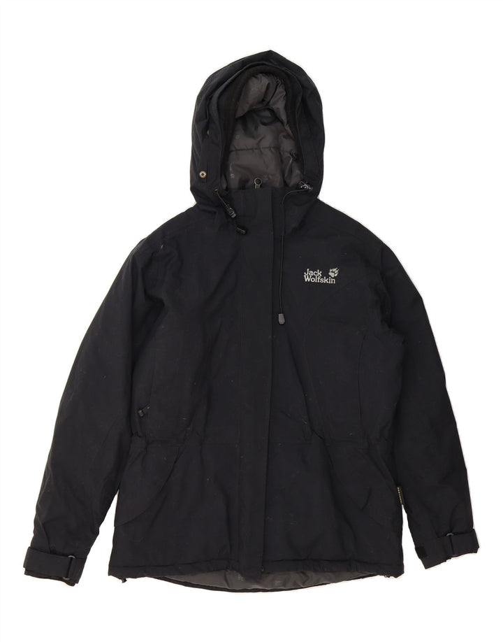 JACK WOLFSKIN Womens Hooded Windbreaker Jacket UK 14/16 Large Black Vintage Jack Wolfskin and Second-Hand Jack Wolfskin from Messina Hembry 