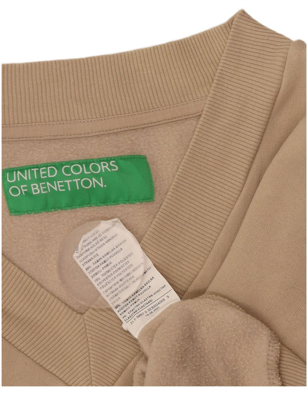 BENETTON Damska bluza oversize typu Crop, UK 10, mała, beżowa, bawełniana