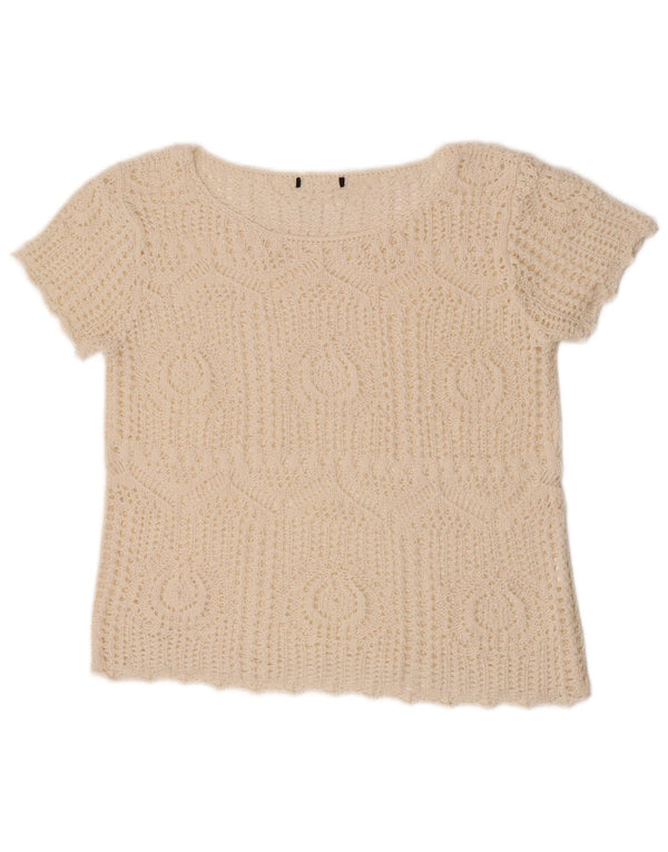 Damska bluzka w stylu vintage, krótka, szydełkowa, UK 12, średnia w kolorze złamanej bieli