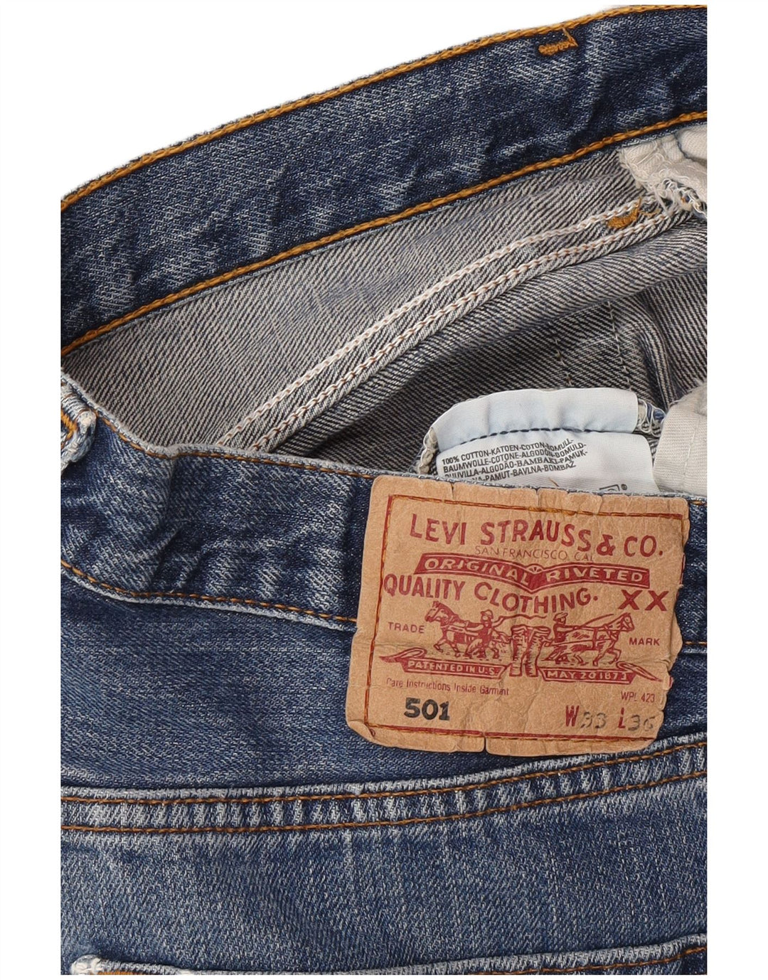 Męskie spodenki jeansowe LEVI'S 501 W33 Średnioniebieskie, bawełniane