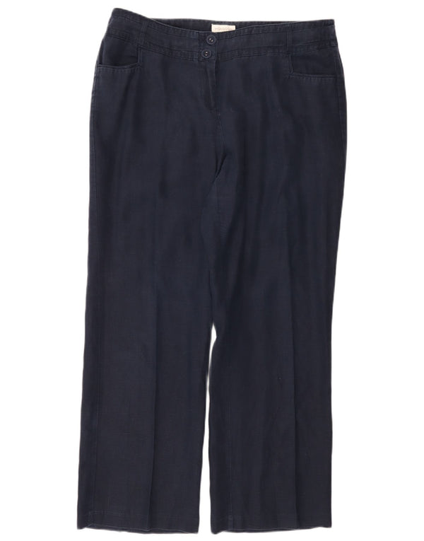 Damskie spodnie codzienne z szerokimi nogawkami Monsoon UK 16 Large W36 L29 Granatowe lniane
