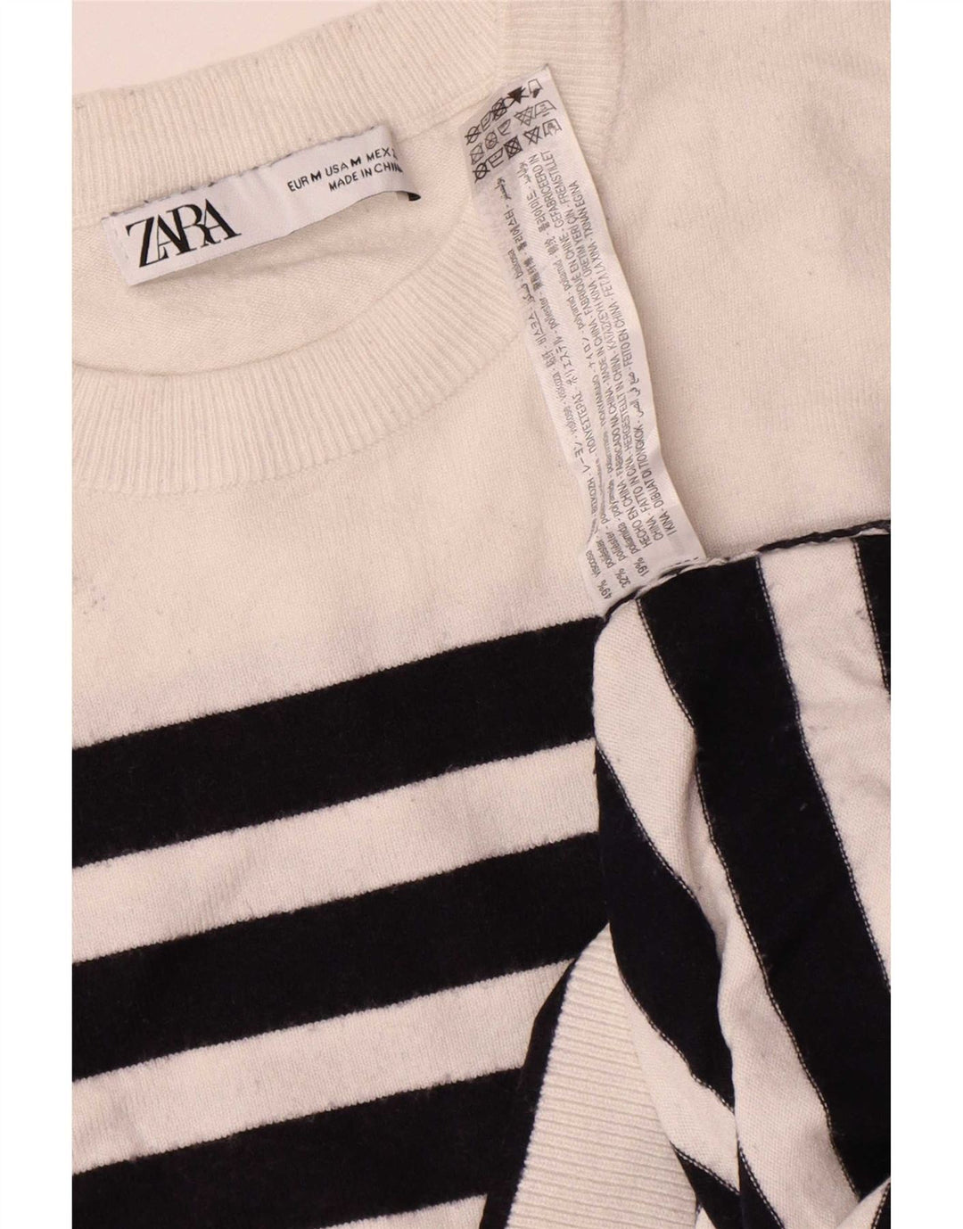 Damski sweter oversize Zara z okrągłym dekoltem UK 14 w średnie białe paski
