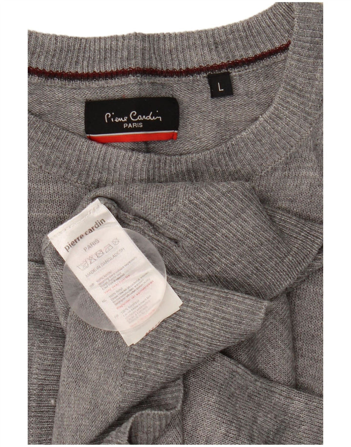 Męski sweter z okrągłym dekoltem Pierre Cardin, duży, szary, akrylowy