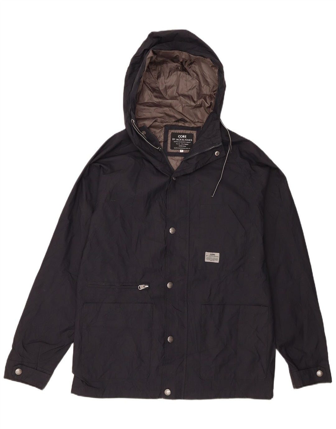 Męska kurtka przeciwdeszczowa z kapturem Jack & Jones UK 40, duża, granatowa, nylonowa