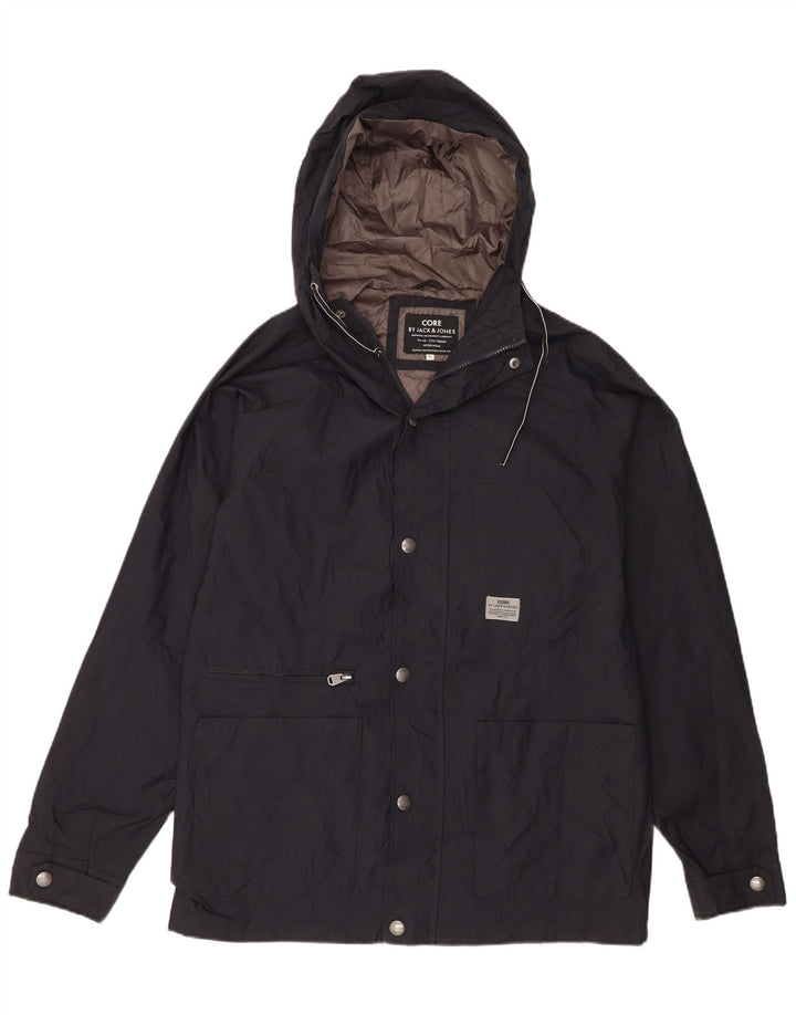 Męska kurtka przeciwdeszczowa z kapturem Jack & Jones UK 40, duża, granatowa, nylonowa
