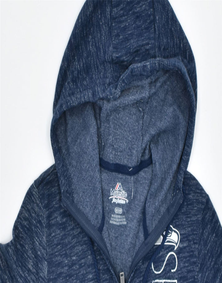 MAJESTIC Mens Graphic Zip Hoodie Sweater Small Blue Cotton | Vintage | Thrift | Second-Hand | Used Clothing | Messina Hembry 