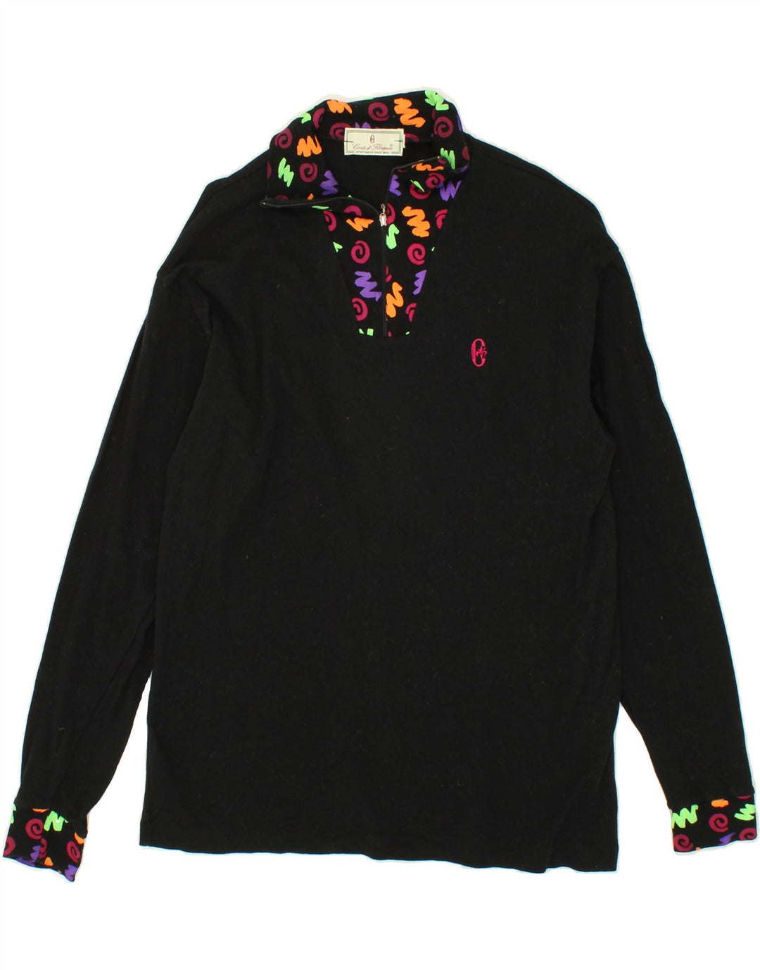 CONTE OF FLORENCE Womens Zip Neck Top Long Sleeve IT 44 Medium Black Vintage Conte of Florence and Second-Hand Conte of Florence from Messina Hembry 