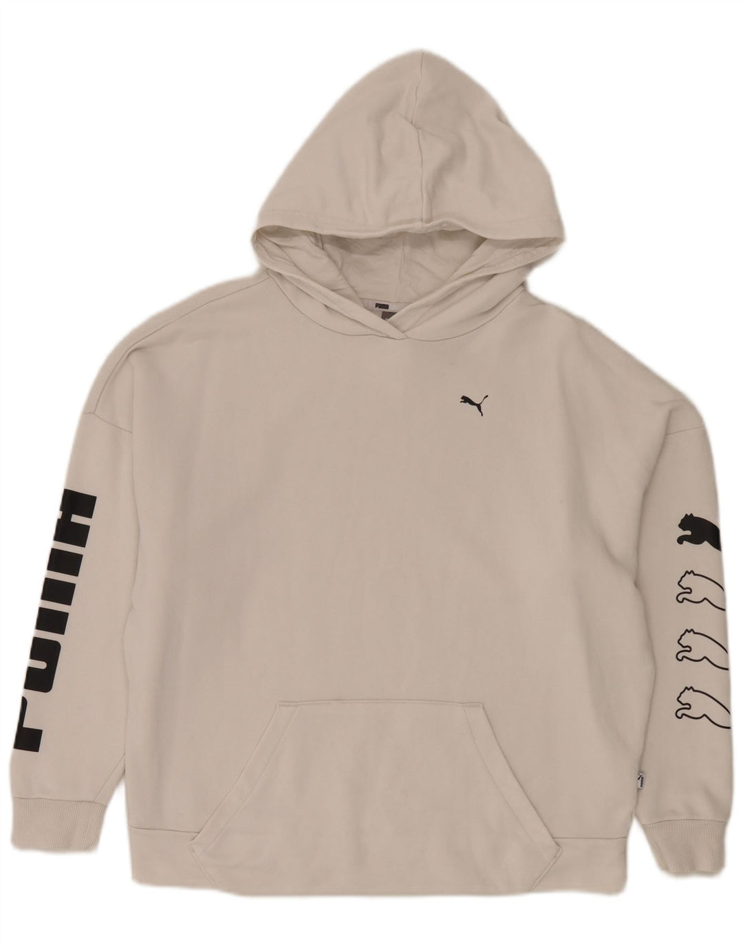 Damska bluza z kapturem Puma z grafiką, oversize, UK 14, średnia biała bawełna