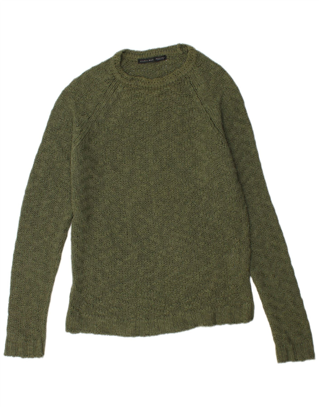 Męski sweter ZARA z okrągłym dekoltem, duży, bawełniany khaki