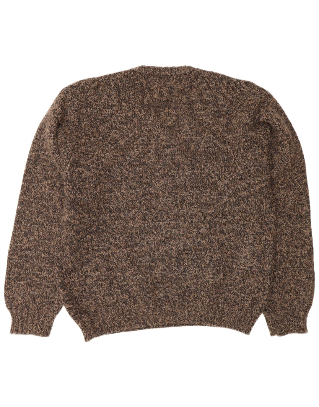 Vintage męski sweter z dekoltem w kształcie litery V, XL, brązowa, wełniana nakrapiana