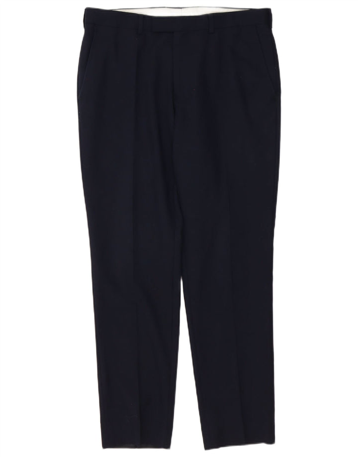 Marks & Spencer Męskie spodnie garniturowe slim fit W32 L29 Granatowo-wełniane