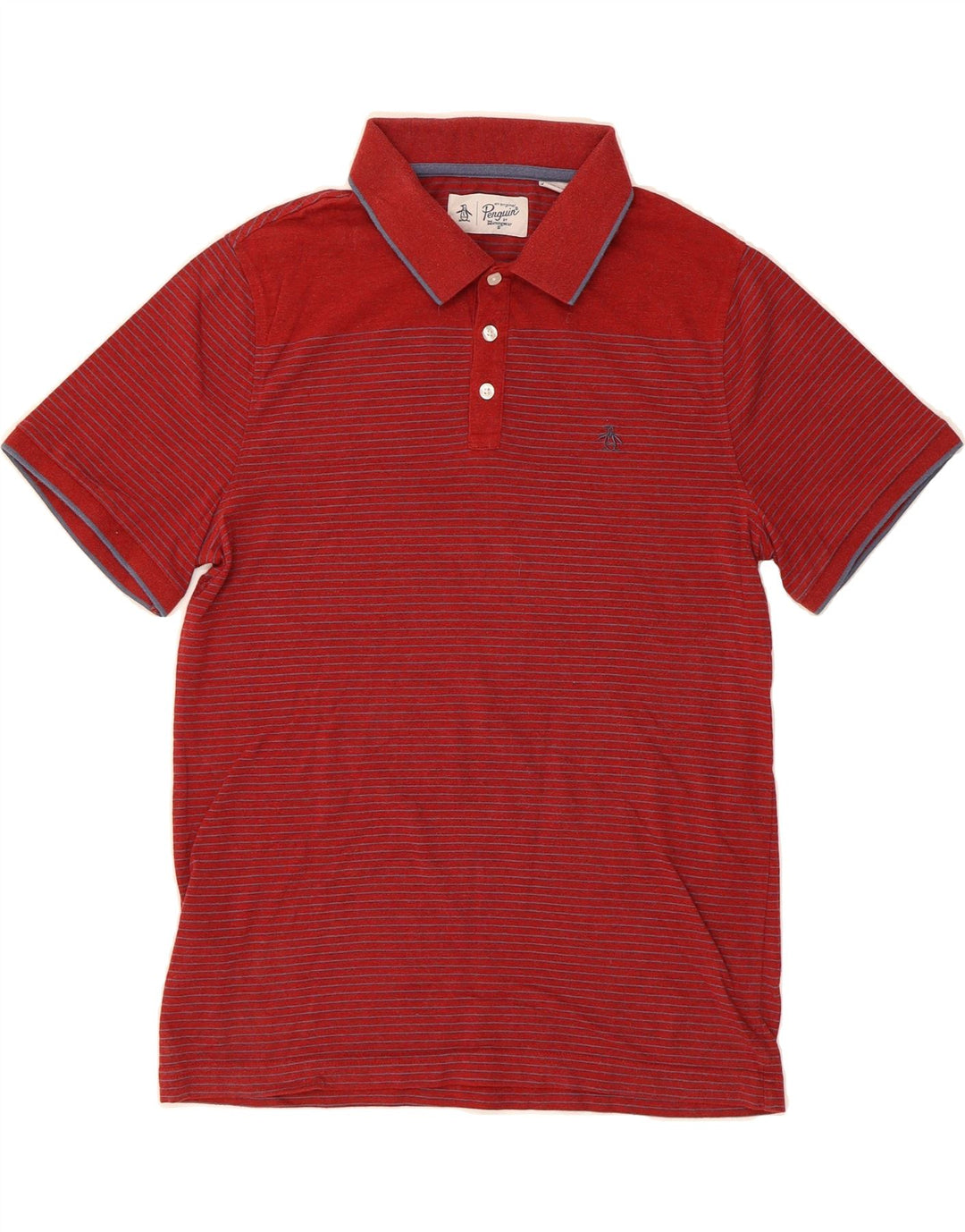 PENGUIN Mens Polo Shirt Large Red Striped Cotton Vintage Penguin and Second-Hand Penguin from Messina Hembry 