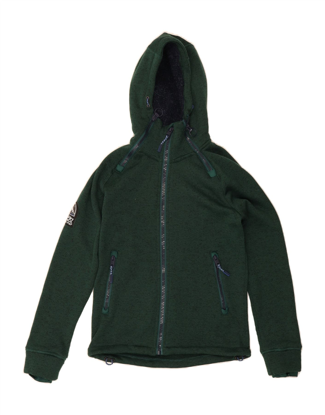SUPERDRY Mens Zip Hoodie Sweater Small Green Flecked Polyester Vintage Superdry and Second-Hand Superdry from Messina Hembry 