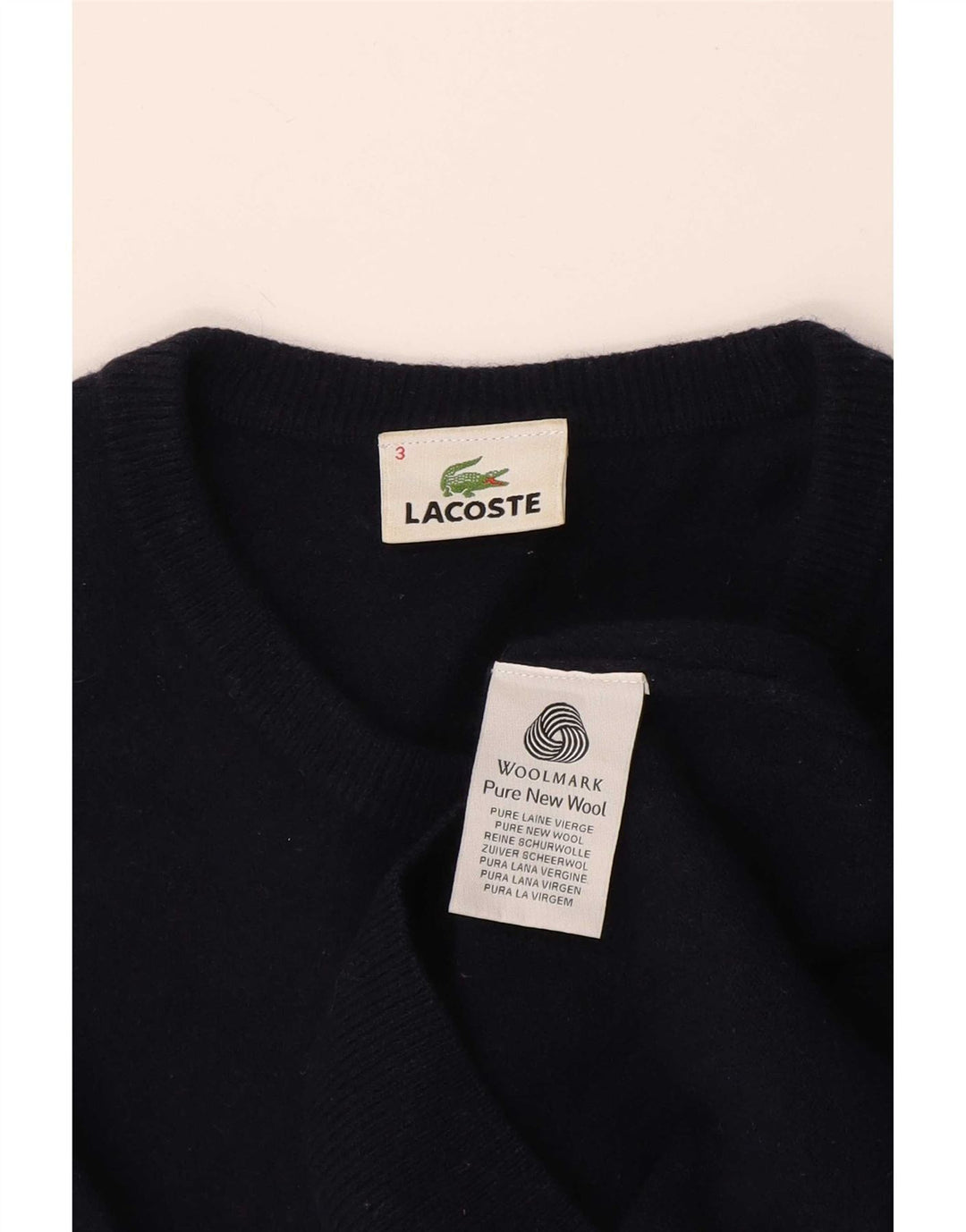 Lacoste Męski sweter z okrągłym dekoltem, rozmiar 3, mały, granatowy, nowa wełna