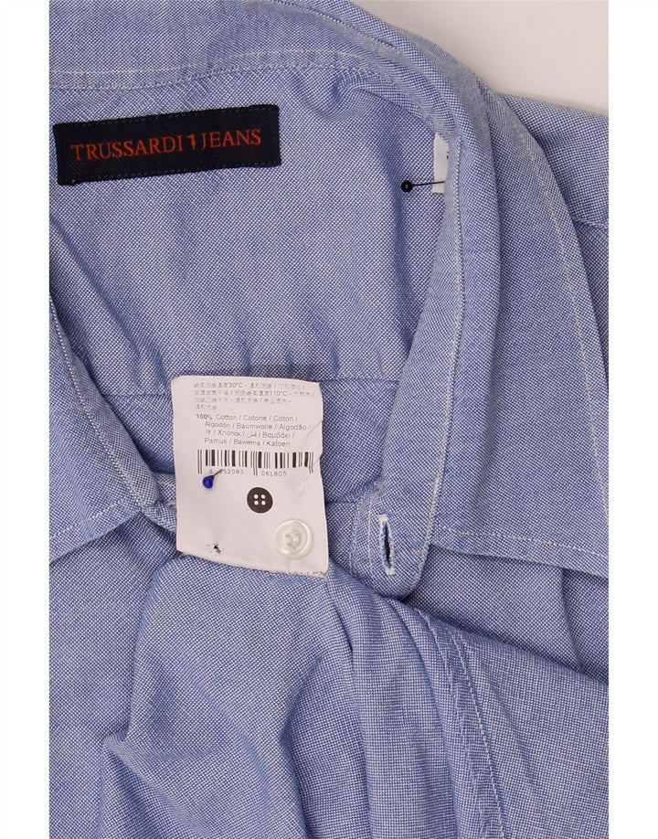 Koszula męska Trussardi Jeans, rozmiar 43 XL, niebieska, bawełniana