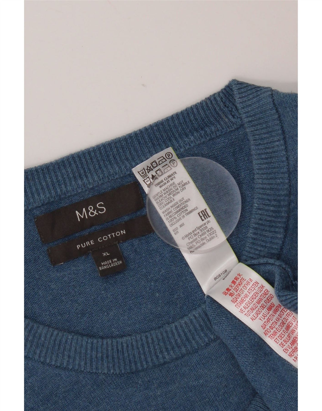 Marks & Spencer Męski sweter z okrągłym dekoltem XL, niebieski, bawełniany