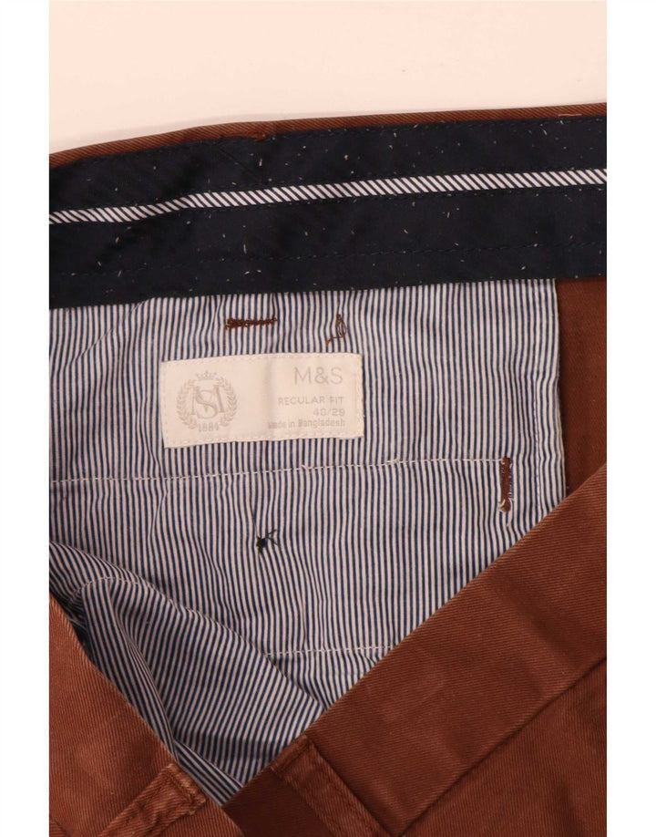 Marks & Spencer Męskie spodnie chino o prostym kroju o regularnym kroju W40 L29 brązowe