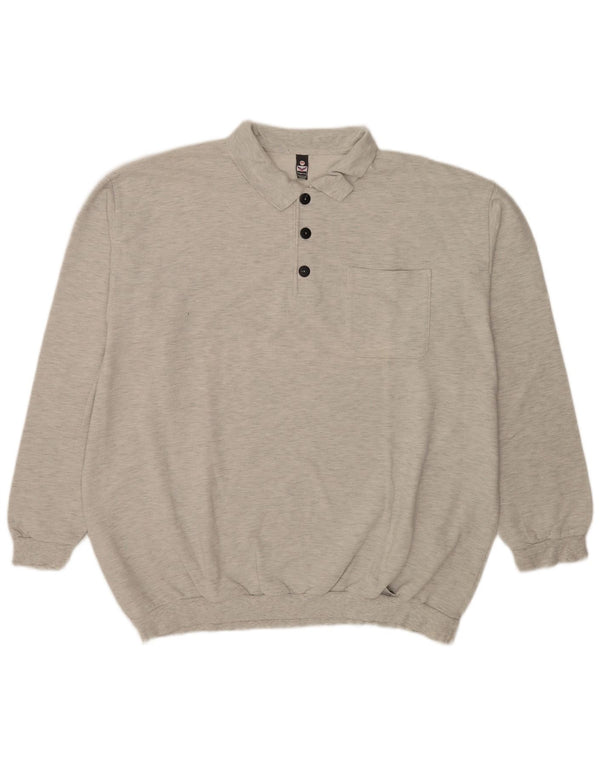 Męska bluza dresowa Trigema z dekoltem w serek 3XL, szara, nakrapiana bawełna