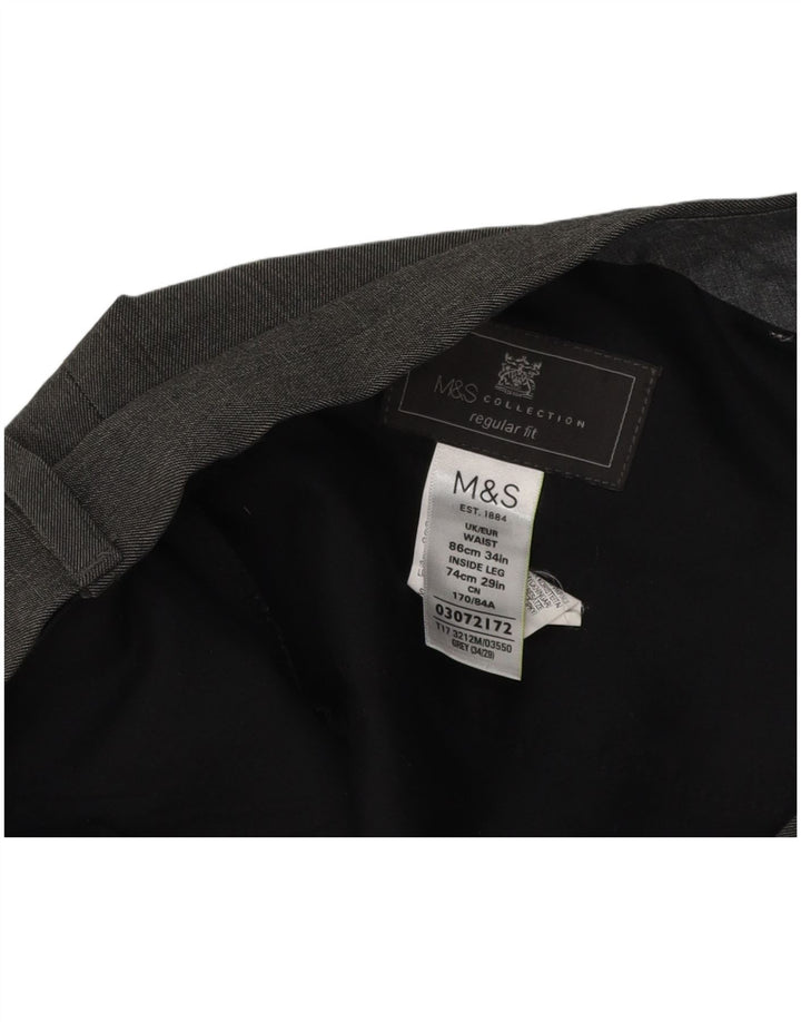 Męskie spodnie garniturowe Marks & Spencer o regularnym kroju W34 L29 Szary poliester