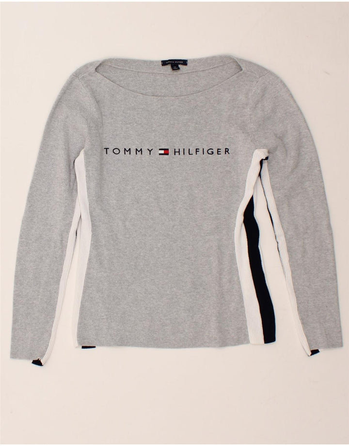 TOMMY HILFIGER Mens Graphic Top Long Sleeve Small Grey Colourblock Vintage Tommy Hilfiger and Second-Hand Tommy Hilfiger from Messina Hembry 