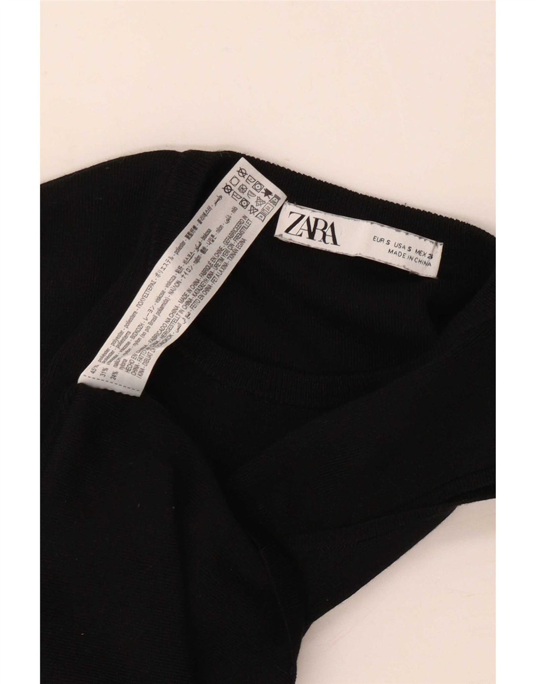 Damski krótki top Zara UK 8, mały, czarny poliester