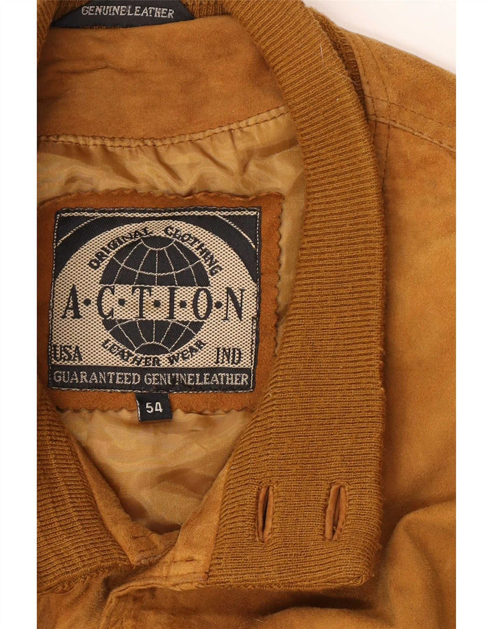 Vintage męska zamszowa kurtka bomber IT 54 2XL beżowa skóra