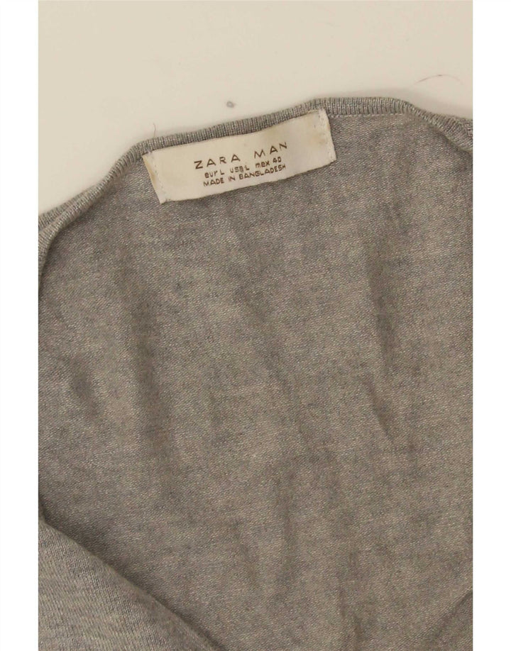 Męski sweter Zara z dekoltem w kształcie litery V, duży, szary