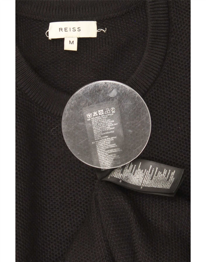 Reiss Męski sweter z okrągłym dekoltem, średnio czarny, wełniany