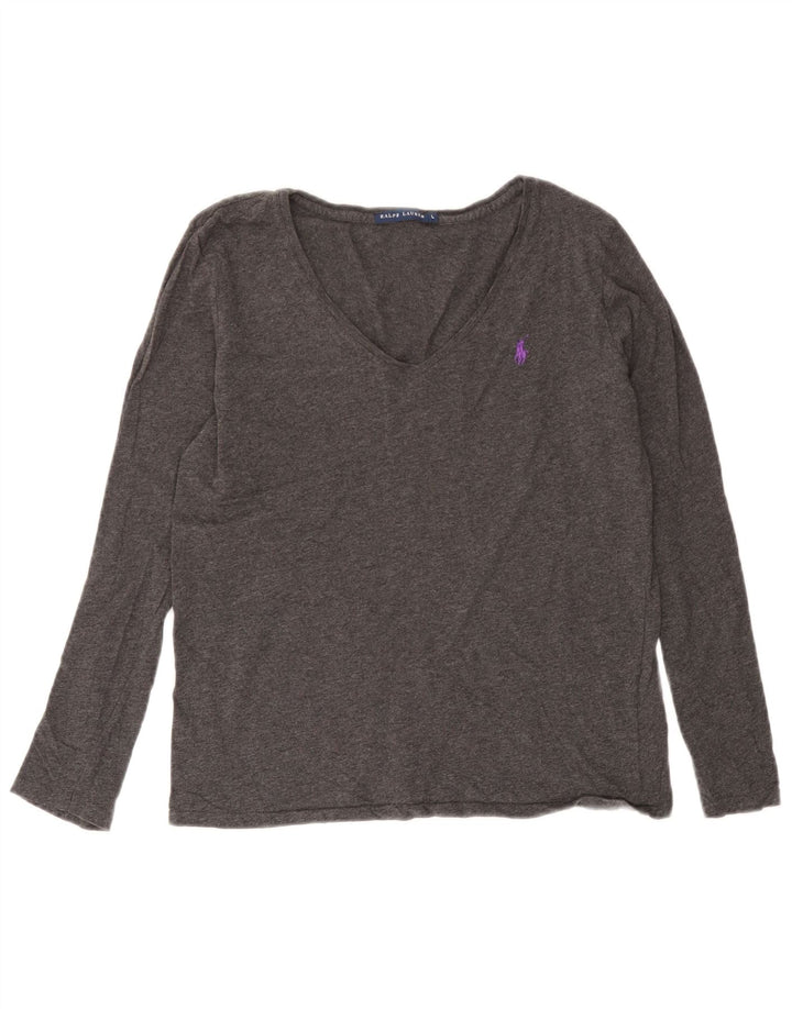 Damski top z długim rękawem Ralph Lauren UK 14, duży, szary, bawełniany