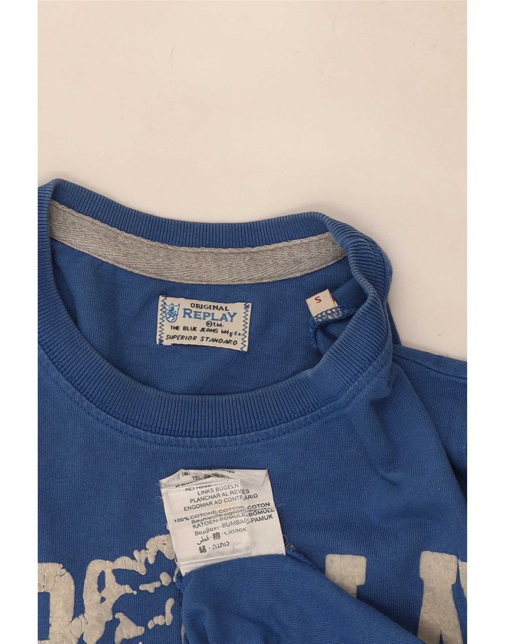 Męski T-shirt z grafiką Replay, mały, niebieski, bawełniany